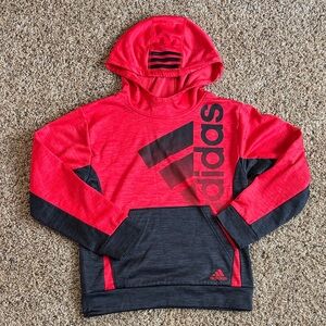 Adidas Boys Athletic Red and Gray Logo Pullover Hoodie Size Medium